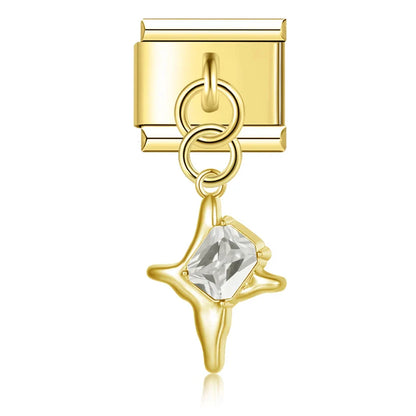 Geometric Crystal Star & Shape Dangle Charm in Silver & Gold