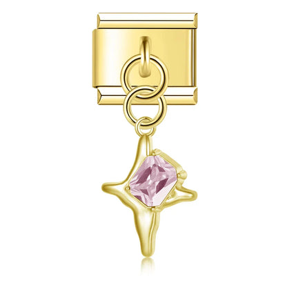 Geometric Crystal Star & Shape Dangle Charm in Silver & Gold