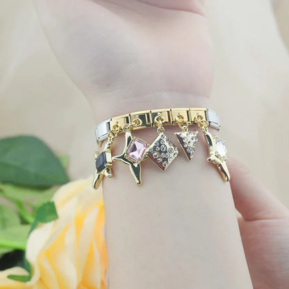 Geometric Crystal Star & Shape Dangle Charm in Silver & Gold