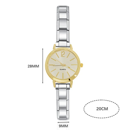 Modern Round Watch with 12-Point Markers — Customisable Italian Charm Watch Bracelet