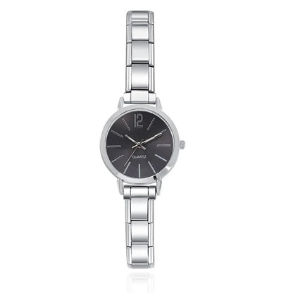 Modern Round Watch with 12-Point Markers — Customisable Italian Charm Watch Bracelet