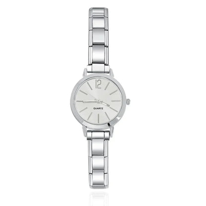 Modern Round Watch with 12-Point Markers — Customisable Italian Charm Watch Bracelet