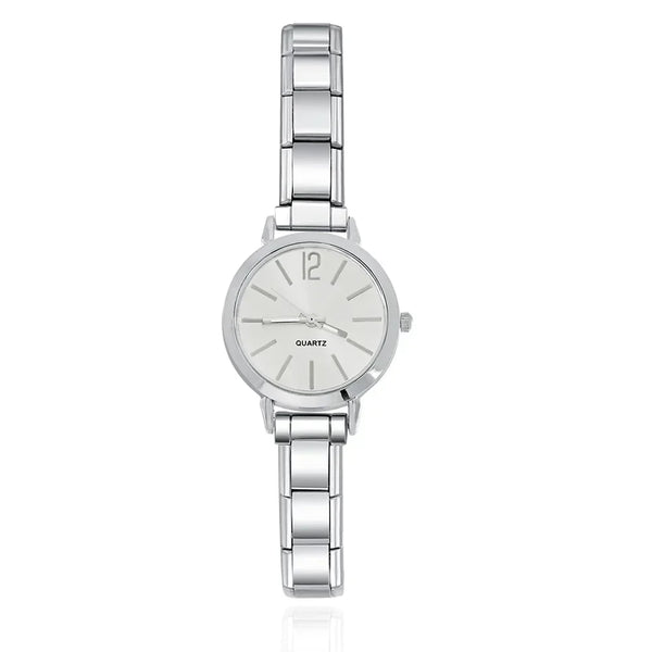 Modern Round Watch with 12-Point Markers — Customisable Italian Charm Watch Bracelet