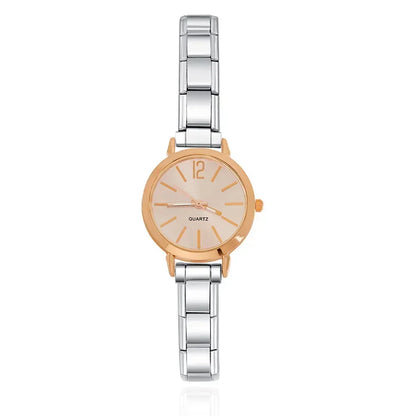 Modern Round Watch with 12-Point Markers — Customisable Italian Charm Watch Bracelet