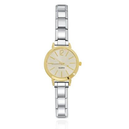 Modern Round Watch with 12-Point Markers — Customisable Italian Charm Watch Bracelet