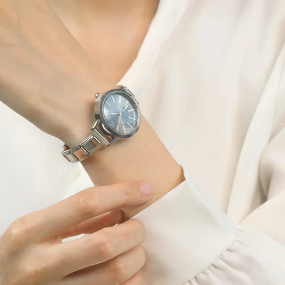 Modern Round Watch with 12-Point Markers — Customisable Italian Charm Watch Bracelet