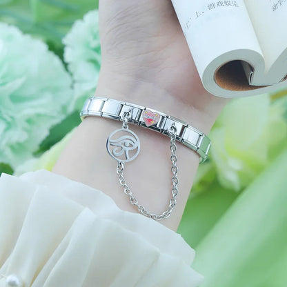 Eye, flower and Tree of Life safety chain link close-up — 9mm Italian charm, by Charmtastic