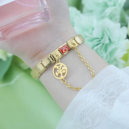 Eye, flower and Tree of Life safety chain link detail — 9mm Italian charm, by Charmtastic