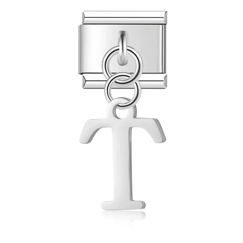 letters dangle charms in silver