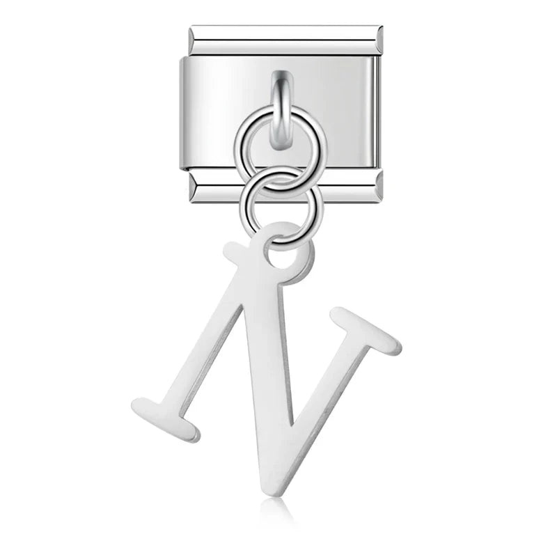 letters dangle charms in silver