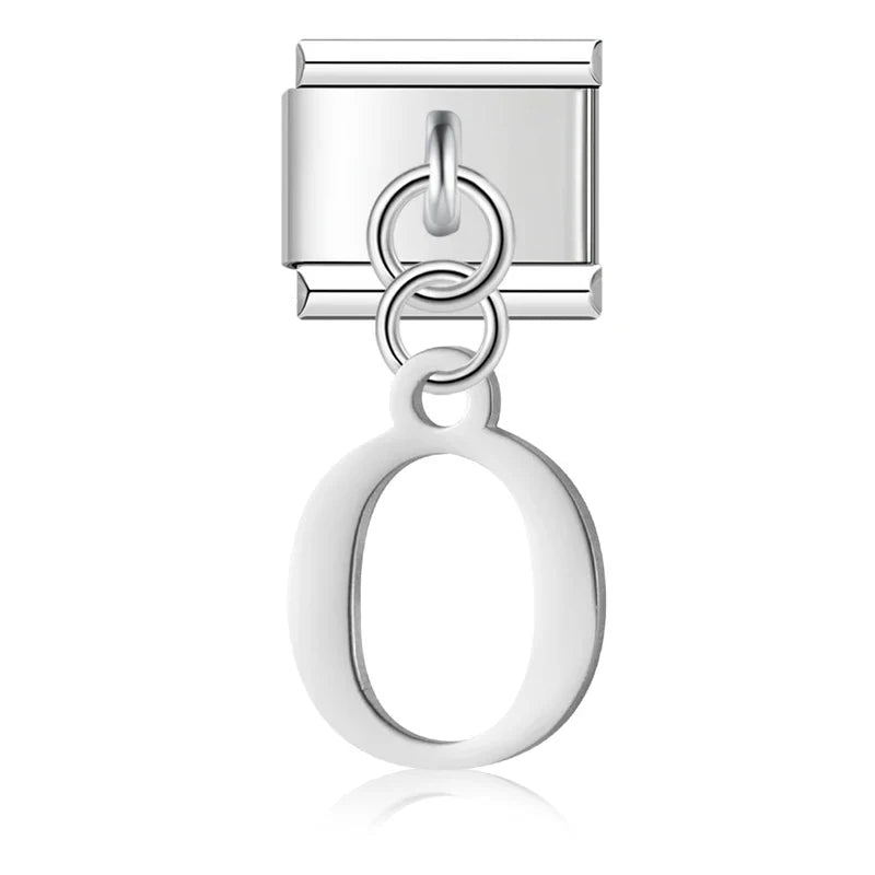letters dangle charms in silver