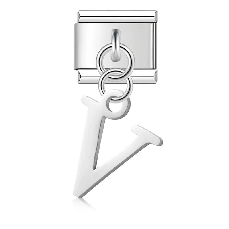 letters dangle charms in silver