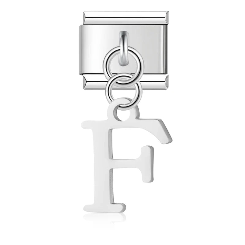 letters dangle charms in silver