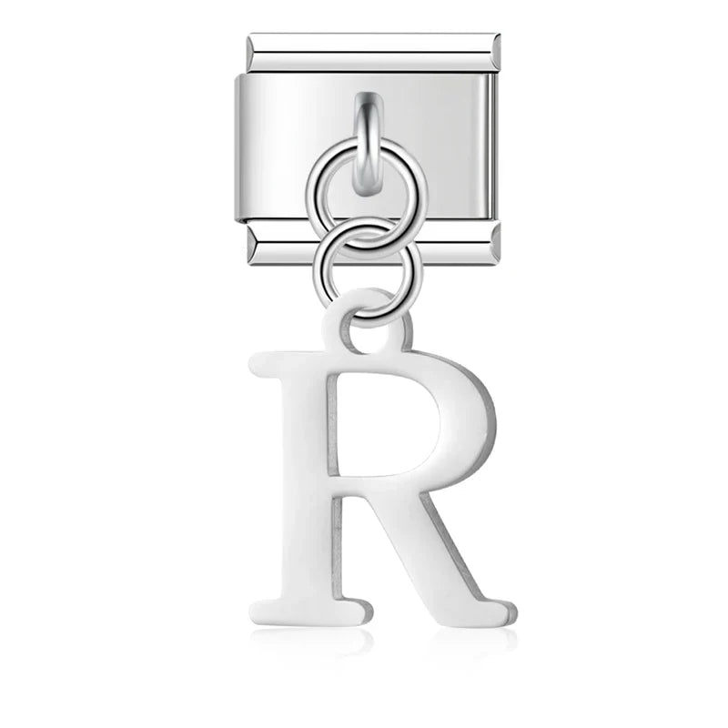 letters dangle charms in silver