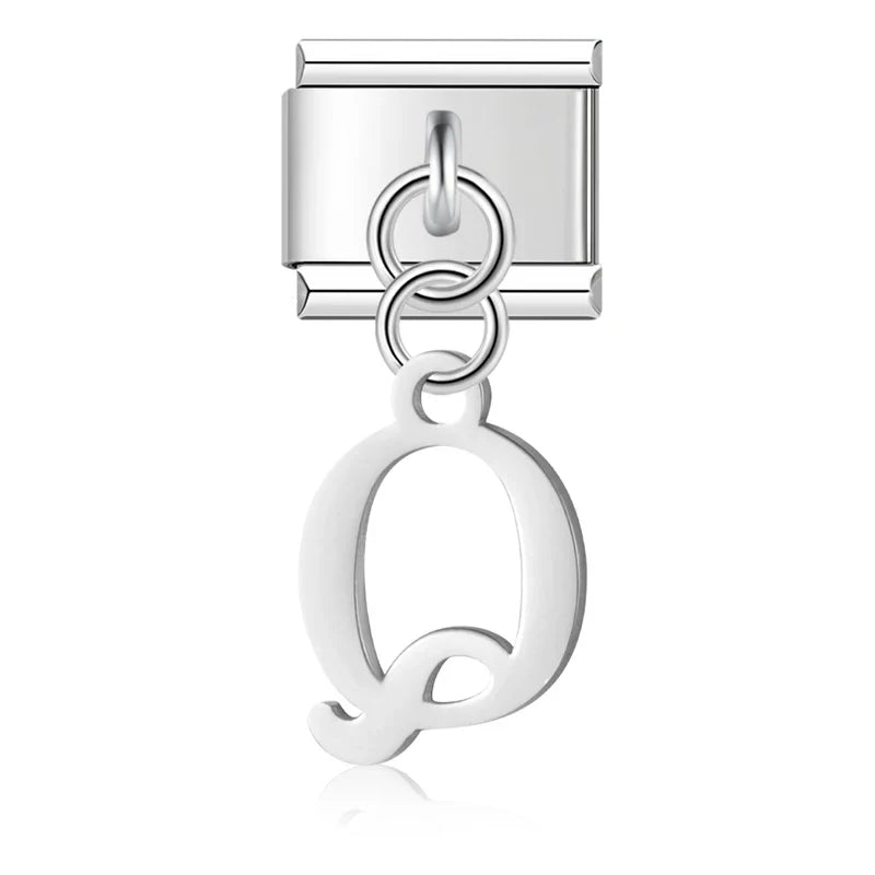 letters dangle charms in silver