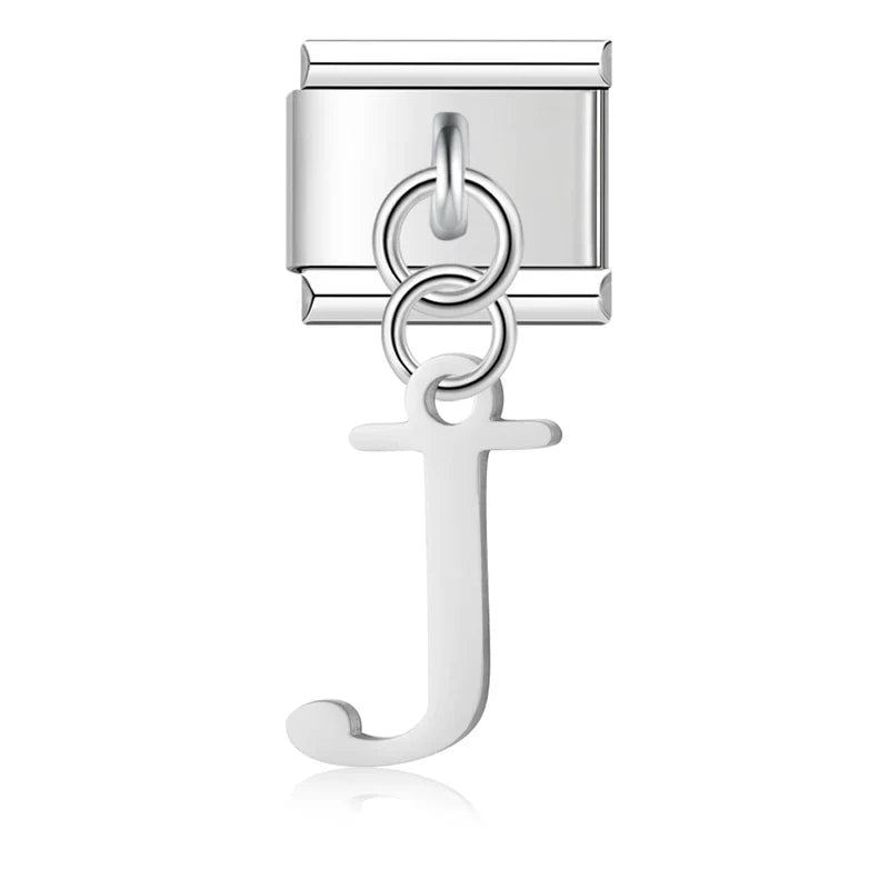 letters dangle charms in silver