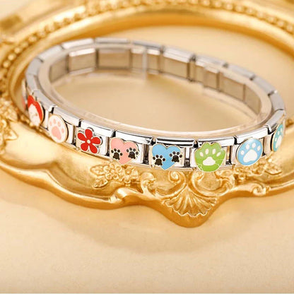 Dog Paw, Poodle & Flower Enamel Italian Charms — Paw Hearts, Poodle Bath & Red Daisy Links