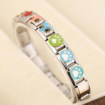 Dog Paw, Poodle & Flower Enamel Italian Charms — Paw Hearts, Poodle Bath & Red Daisy Links