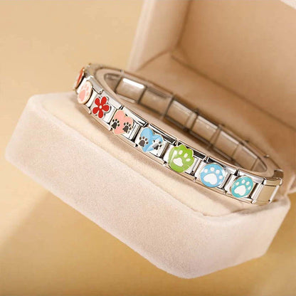 Dog Paw, Poodle & Flower Enamel Italian Charms — Paw Hearts, Poodle Bath & Red Daisy Links