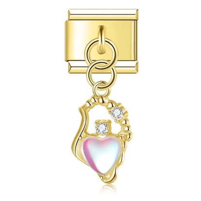The Romantic Heart & Flower Dangle Charm in Silver & Gold