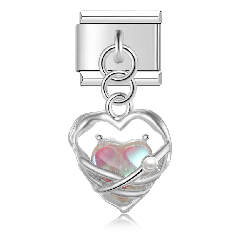 Romantic Heart Flower charms silver&gold