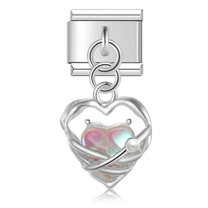 The Romantic Heart & Flower Dangle Charm in Silver & Gold