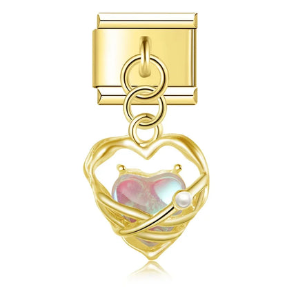The Romantic Heart & Flower Dangle Charm in Silver & Gold