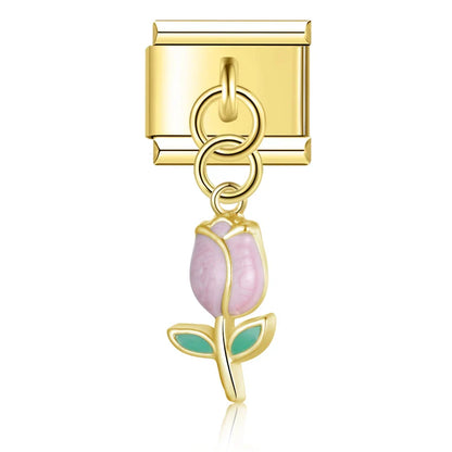 The Romantic Heart & Flower Dangle Charm in Silver & Gold