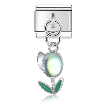 The Romantic Heart & Flower Dangle Charm in Silver & Gold