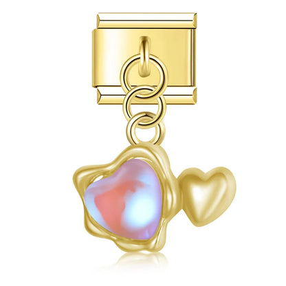 The Romantic Heart & Flower Dangle Charm in Silver & Gold