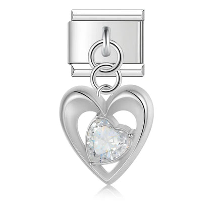 The Romantic Heart & Flower Dangle Charm in Silver & Gold