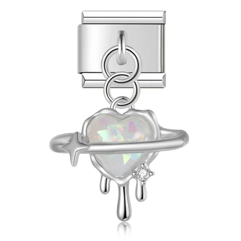 Romantic Heart Flower charms silver&gold