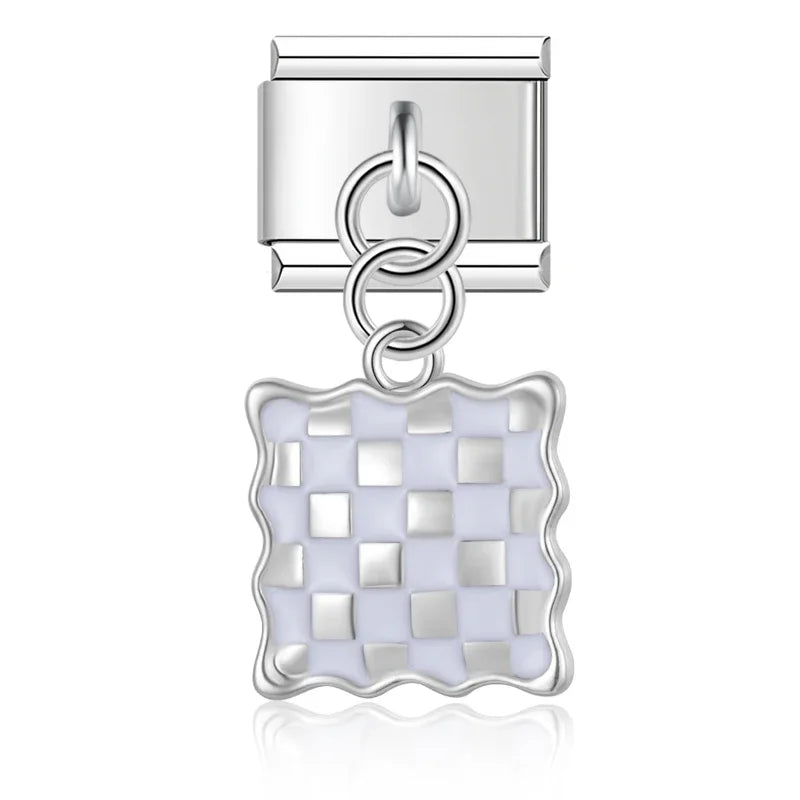 The Melting Heart, Star, Moon & Wavy Square Dangle Charm in Silver