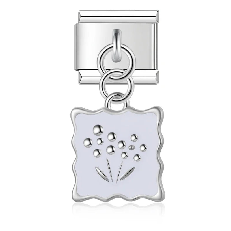 The Melting Heart, Star, Moon & Wavy Square Dangle Charm in Silver