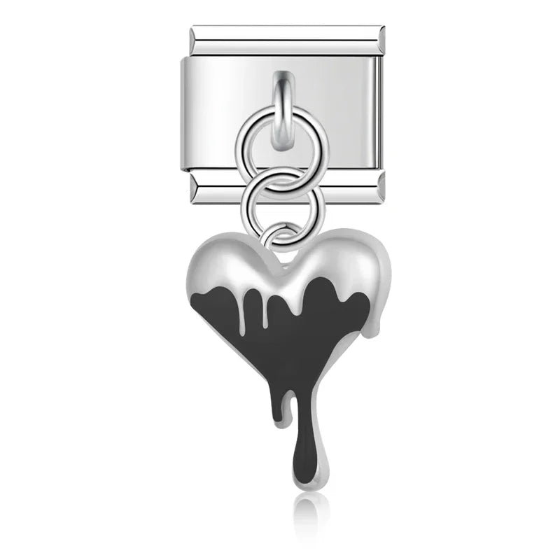 The Melting Heart, Star, Moon & Wavy Square Dangle Charm in Silver