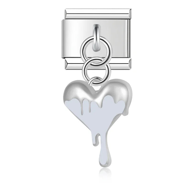 The Melting Heart, Star, Moon & Wavy Square Dangle Charm in Silver