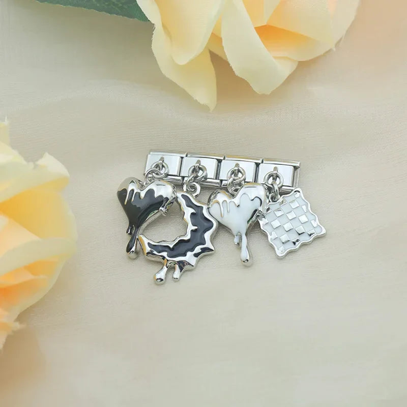 The Melting Heart, Star, Moon & Wavy Square Dangle Charm in Silver