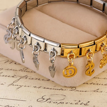 Trendy Symbol Dangle Italian Charms — OK Hand, Pi, Dollar & At Sign Silver & Gold Dangle Links