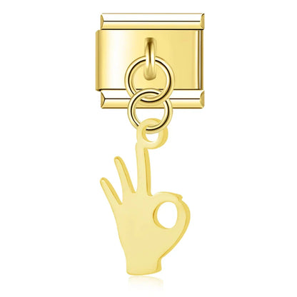 Trendy Symbol Dangle Italian Charms — OK Hand, Pi, Dollar & At Sign Silver & Gold Dangle Links