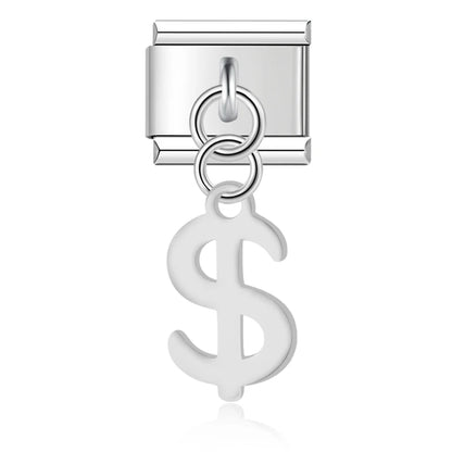 Trendy Symbol Dangle Italian Charms — OK Hand, Pi, Dollar & At Sign Silver & Gold Dangle Links