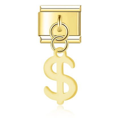 Trendy Symbol Dangle Italian Charms — OK Hand, Pi, Dollar & At Sign Silver & Gold Dangle Links