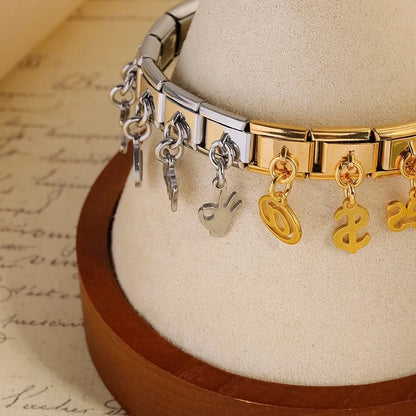 Trendy Symbol Dangle Italian Charms — OK Hand, Pi, Dollar & At Sign Silver & Gold Dangle Links