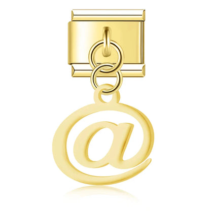 Trendy Symbol Dangle Italian Charms — OK Hand, Pi, Dollar & At Sign Silver & Gold Dangle Links