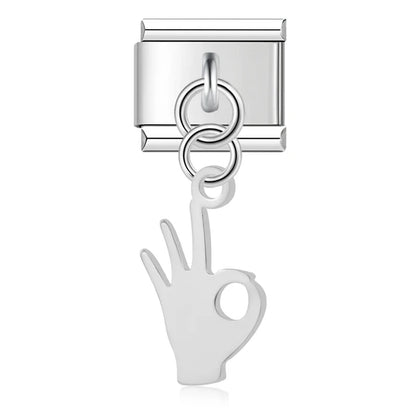 Trendy Symbol Dangle Italian Charms — OK Hand, Pi, Dollar & At Sign Silver & Gold Dangle Links