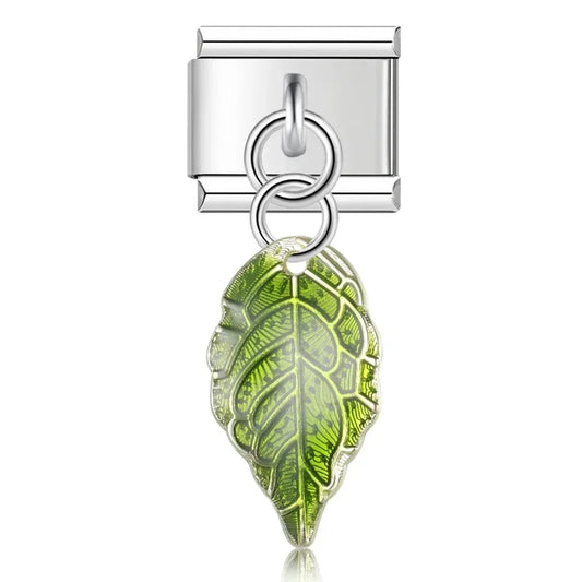 Green Leaf dangle charms in silver