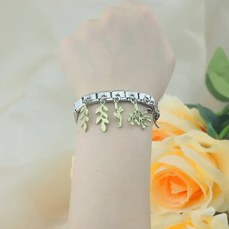 Green Leaf dangle charms in silver