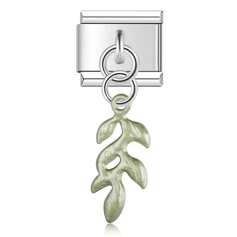 Green Leaf dangle charms in silver