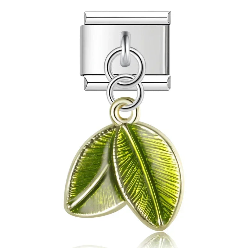 Green Leaf dangle charms in silver
