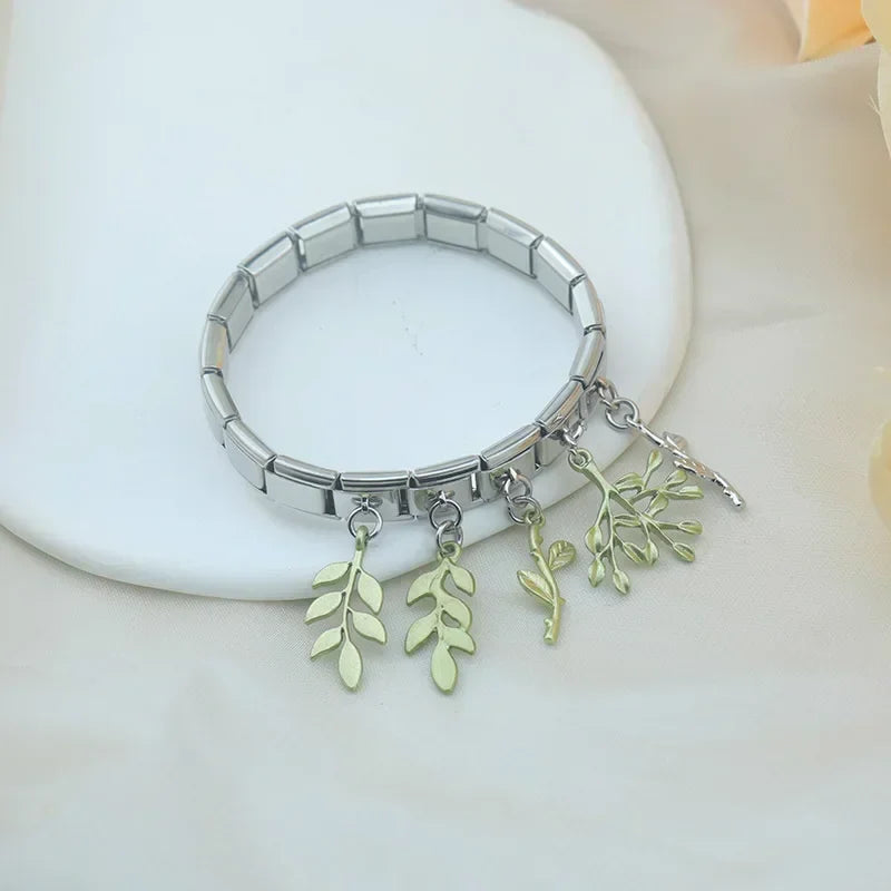Green Leaf dangle charms in silver