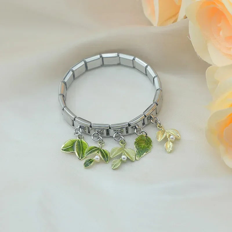 Green Leaf dangle charms in silver
